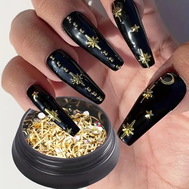 

3d Nail Metal Rivets Studs Charms Decoration Gold Nail Decals Punk Star Moon Jewelry Studs Nail Design Supplies Fingernails & Toenails Tips Manicure Resin Glue For Nails Nail Art Jewelry