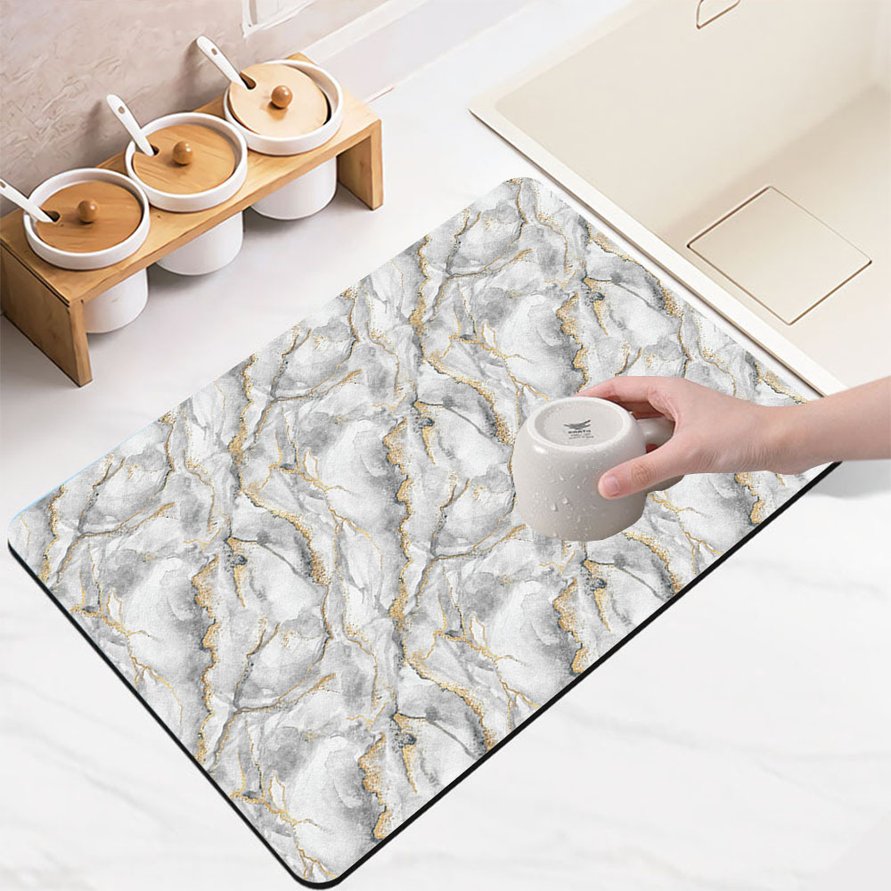 1 PC Marble Pattern Dish Drying Mat, Modern Style Polyester