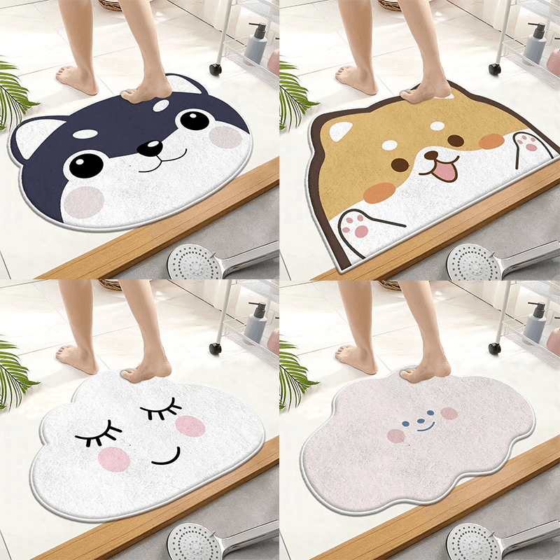 1pc Bath Rug, Cute Animal Pattern Imitation Cashmere Floor Mat