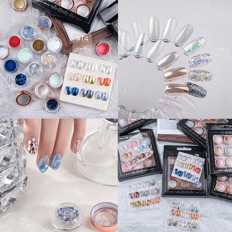 Chrome Nail Powder 6 Colors Mirror Laser Aurora Nail Powder Aurora