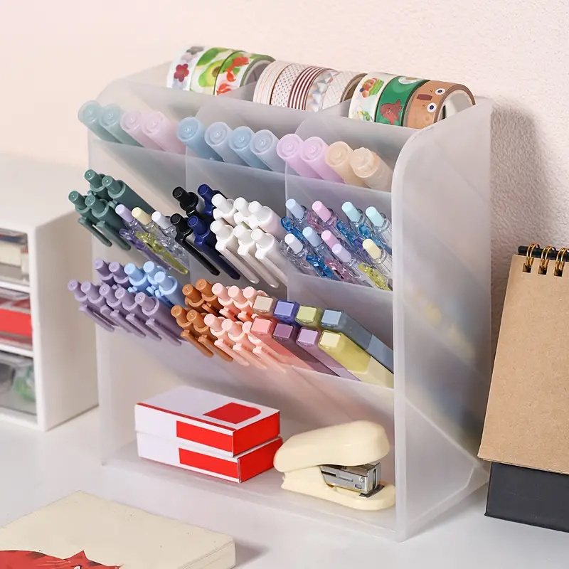 Multi-function 4 Grid Desktop Pen Holder Office School Storage Case Candy  Color Plastic Box Desk Pen Pencil Organizer