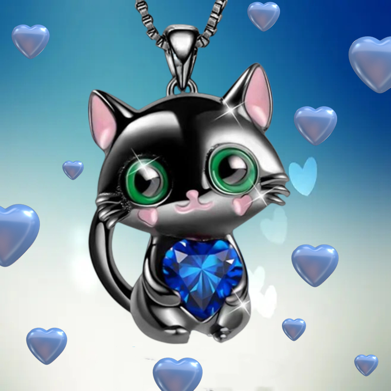 Adorable Kitten Hugging Heart Pendant Necklace