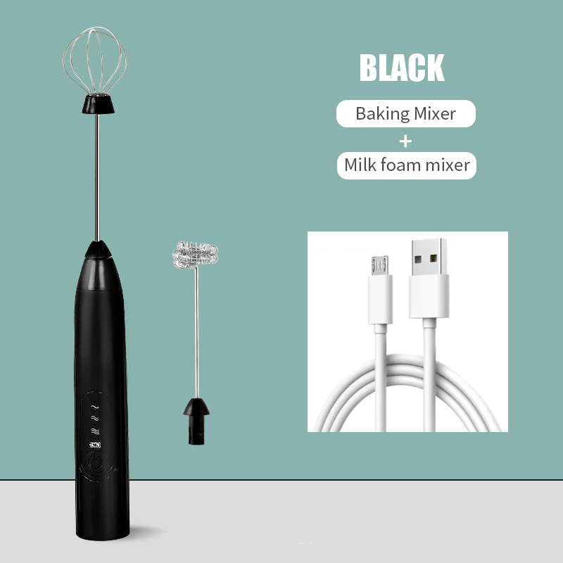 Milk Coffee Frother Handheld Foamer Whisk Mixer Stirrer Electric Mini Egg Beater Black, Size: 20.5 x 3.5 x 2.5cm