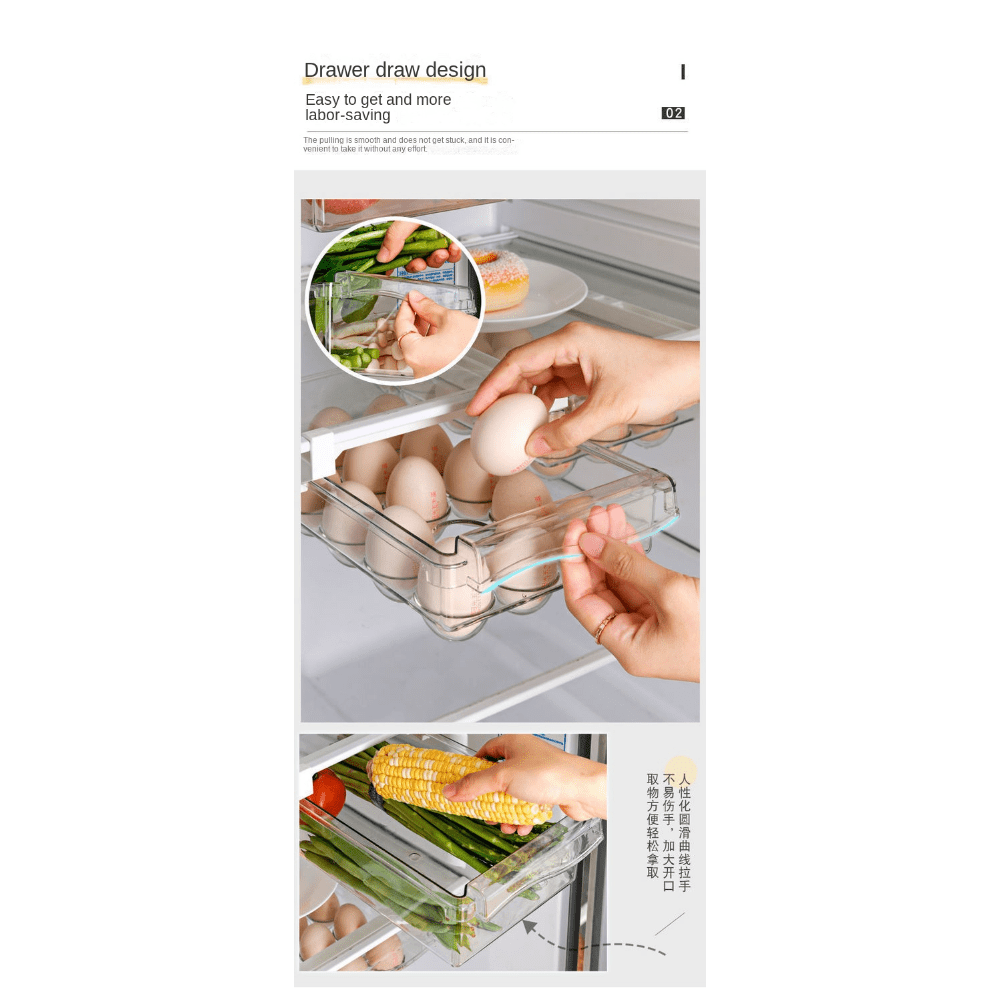 Refrigerator Clear Plastic Drawer Egg Storage Bin, Durable Hanging