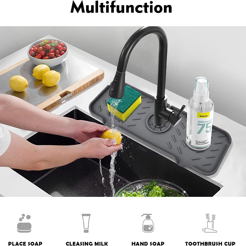  2 PCS Silicone Kitchen Faucet Mat and Soap Tray with