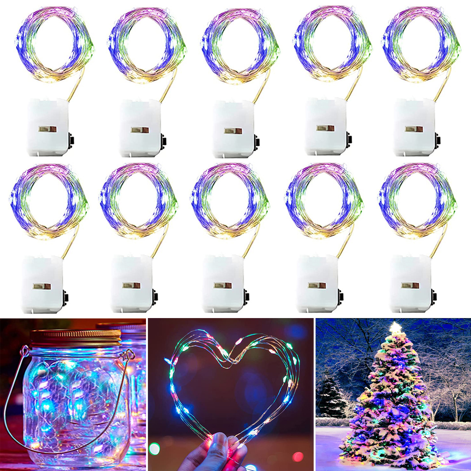 2 Cadenas de Luces LED Funciona con Pilas 5 m 50 LED 8 Modos Colgantes con  Control Remoto para decoración navideña de Año Nuevo, Blanco cálido