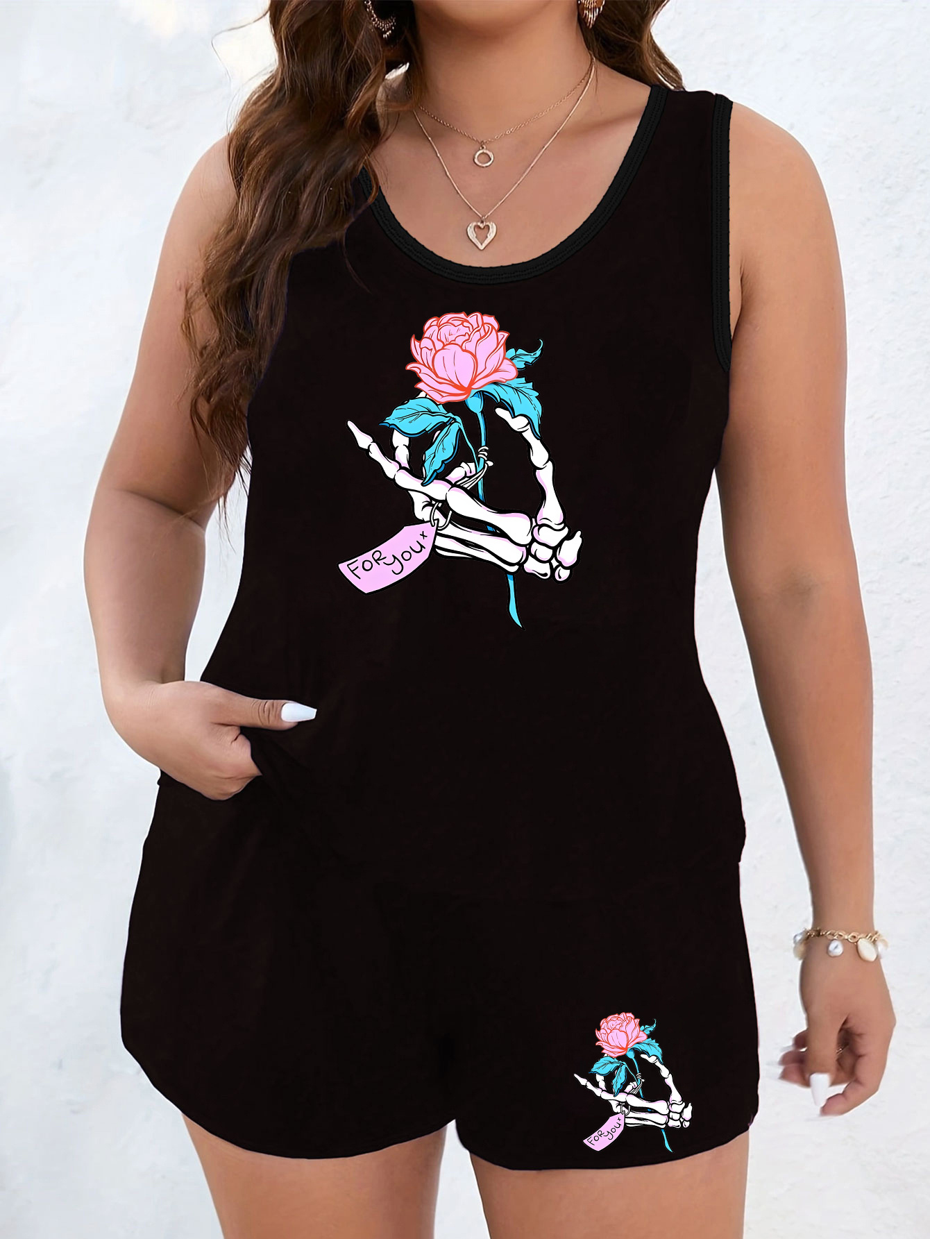 Halloween Skeleton Hand Tank And Shorts Pajama Set For Women Short