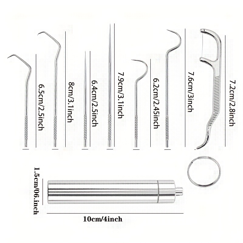 7pcs Stainless Steel Toothpick Dental Floss Oral Teeth Care Cleaning Tool