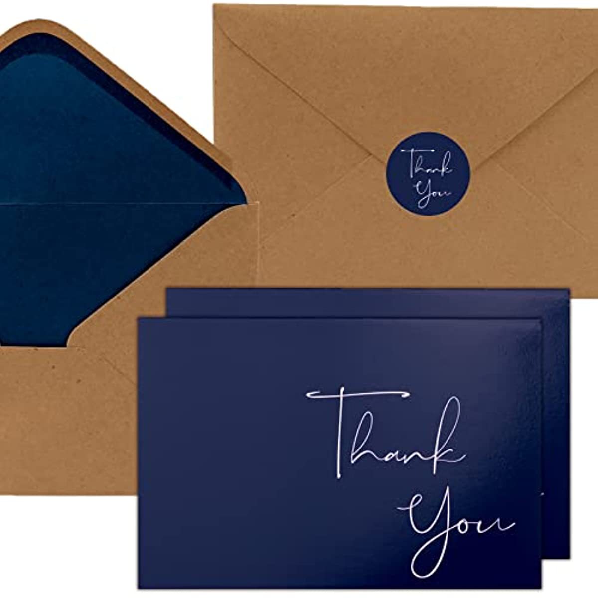 

20sets Navy Blue Thank You Cards With Envelopes & Stickers, Classy 4×6 In/10.16×15.24 Cm Thank You Notes Box Set, Blank Thank You Cards For Small Business, Wedding, Bridal Shower, Graduation, Funeral