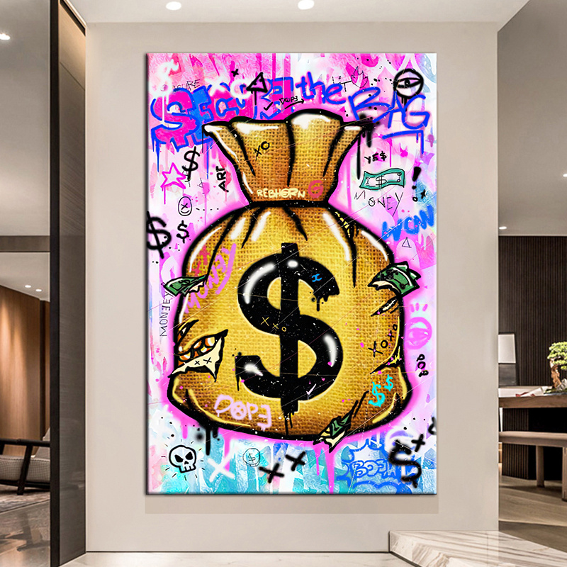 Motivational Money Art Print Dollars Canvas Office Home Decor for Walls  Pink Funny Franklin 100 Dollar Pop Art Positive Money Never Sleeps for  Living