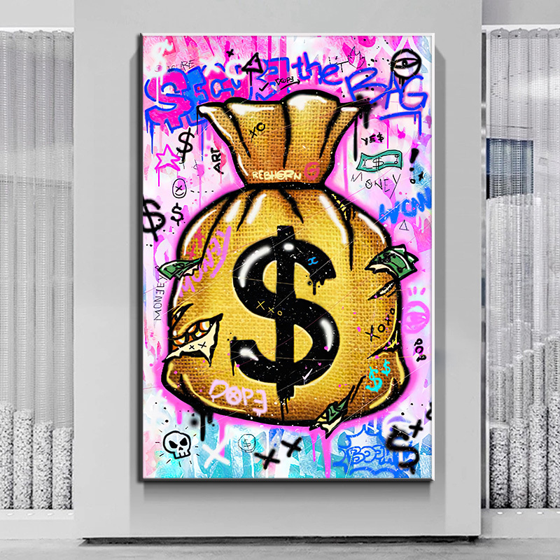 1pc Canvas Painting Graffiti Art Poster And Prints Street Pop Art Money Dollar Canvas Painting Ideal Gift For Living Room Kitchen Decor Wall Art