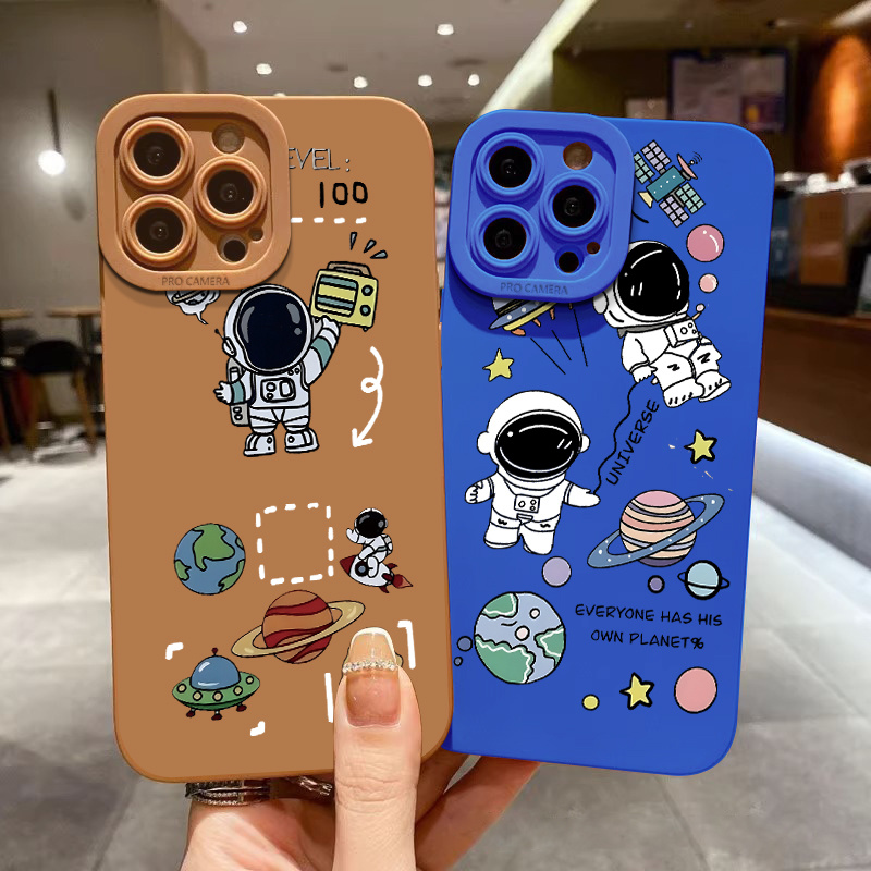 

2pcs Astronaut Sticker Shockproof Phone Case For Iphone 11 14 13 12 Pro Max Xr Xs 7 8 Plus, Shockproof Cases Fall Bumper Back Soft Matte Lens Protection Cover Pattern Cases