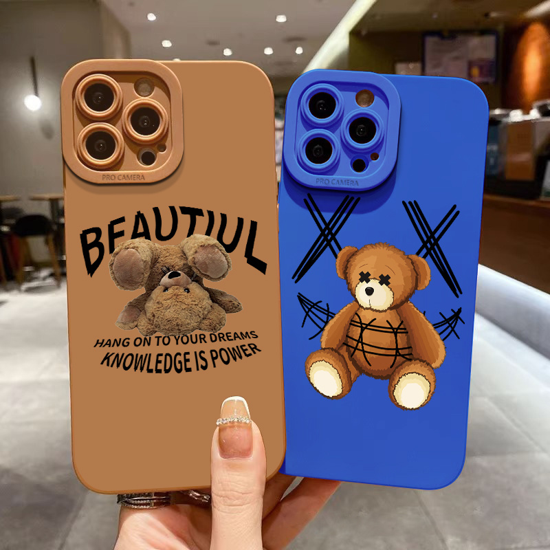 

2pcs Brown Bear Cub Luxury Shockproof Phone Case For Iphone 11 14 13 12 Pro Max Xr Xs 7 8 Plus, Car Shockproof Cases Fall Bumper Back Soft Matte Lens Protection Cover Pattern Cases