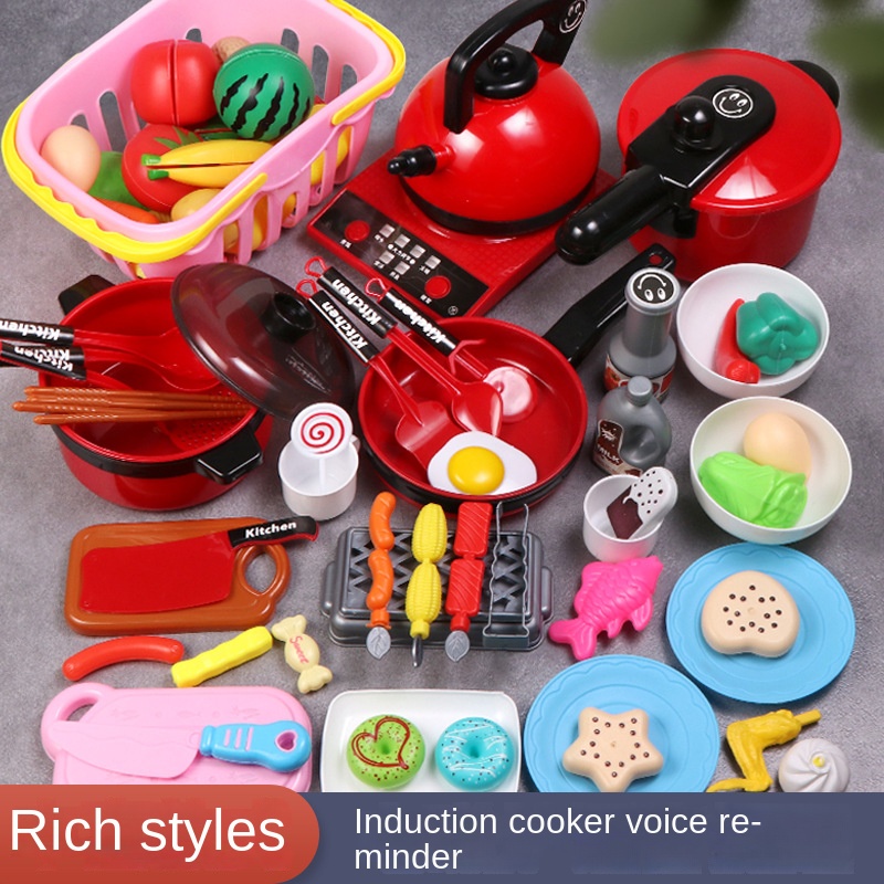 Children's Play House Simulation Kitchen Cooking Toys Boys And Girls  Cooking And Cutting Fruit Kitchen Utensils Set - Temu
