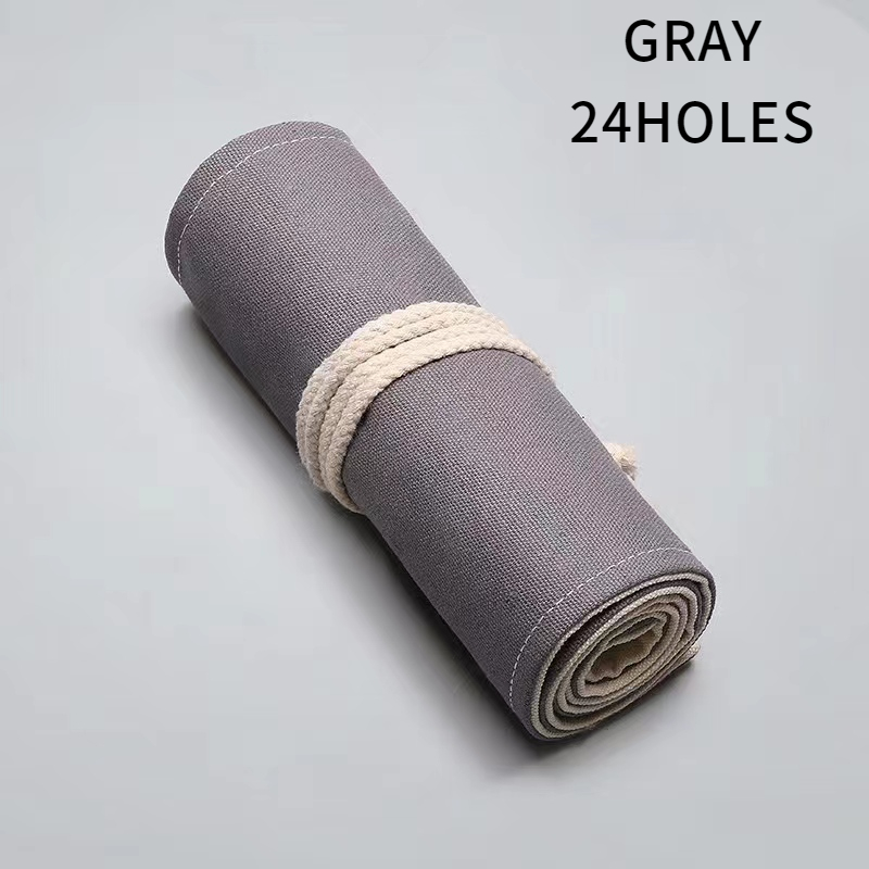 gray black   canvas pen curtain 12 24 36 48 72 holes large capacity rolling pencil case color lead sketch stationery case     business practical large capacity 12 holes gray 0