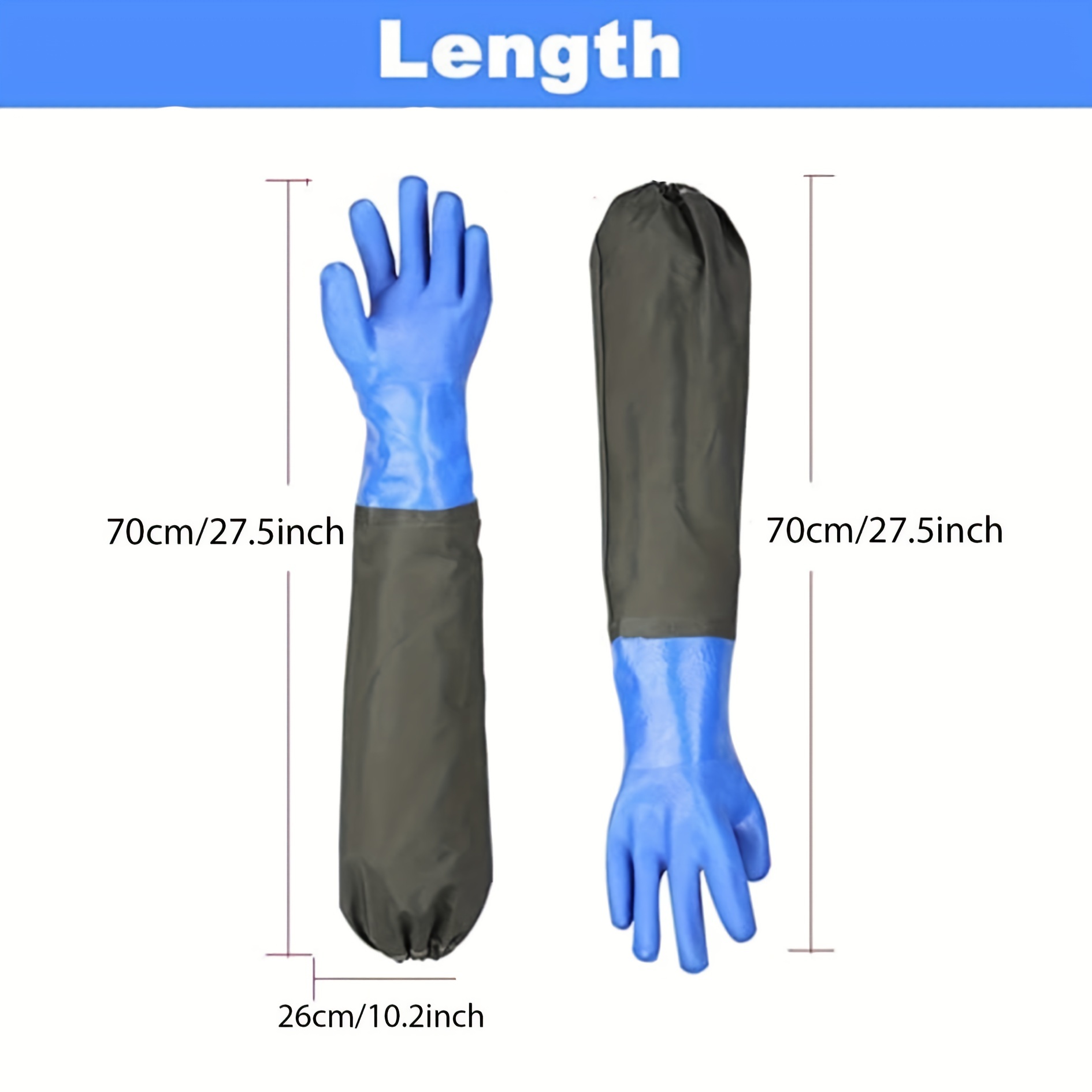 2 Pairs Long Waterproof 27.5 Inch Rubber Gloves PVC Reusable Long Gloves  Long Cuff Gloves Heavy Duty Anti-Skid Acid-Alkali and Oil for Household