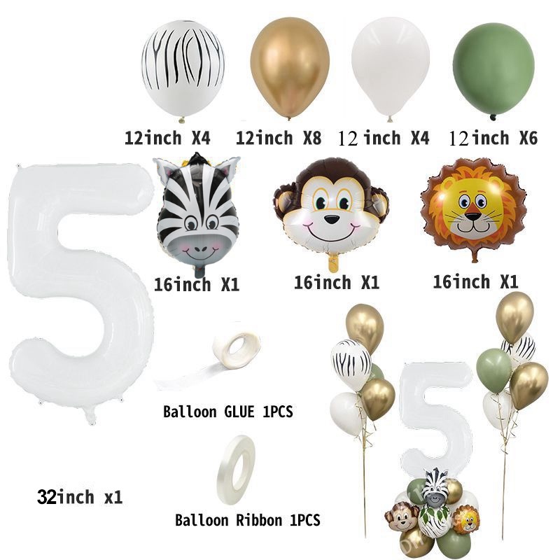 30pcs, Ensemble De Ballons Numériques D'animaux De La Jungle Pour La  Décoration De Fête D'anniversaire De 1, 2 Et 3 Ans, Ballons En Latex Vert  Sauvage À L'hélium - Temu Belgium