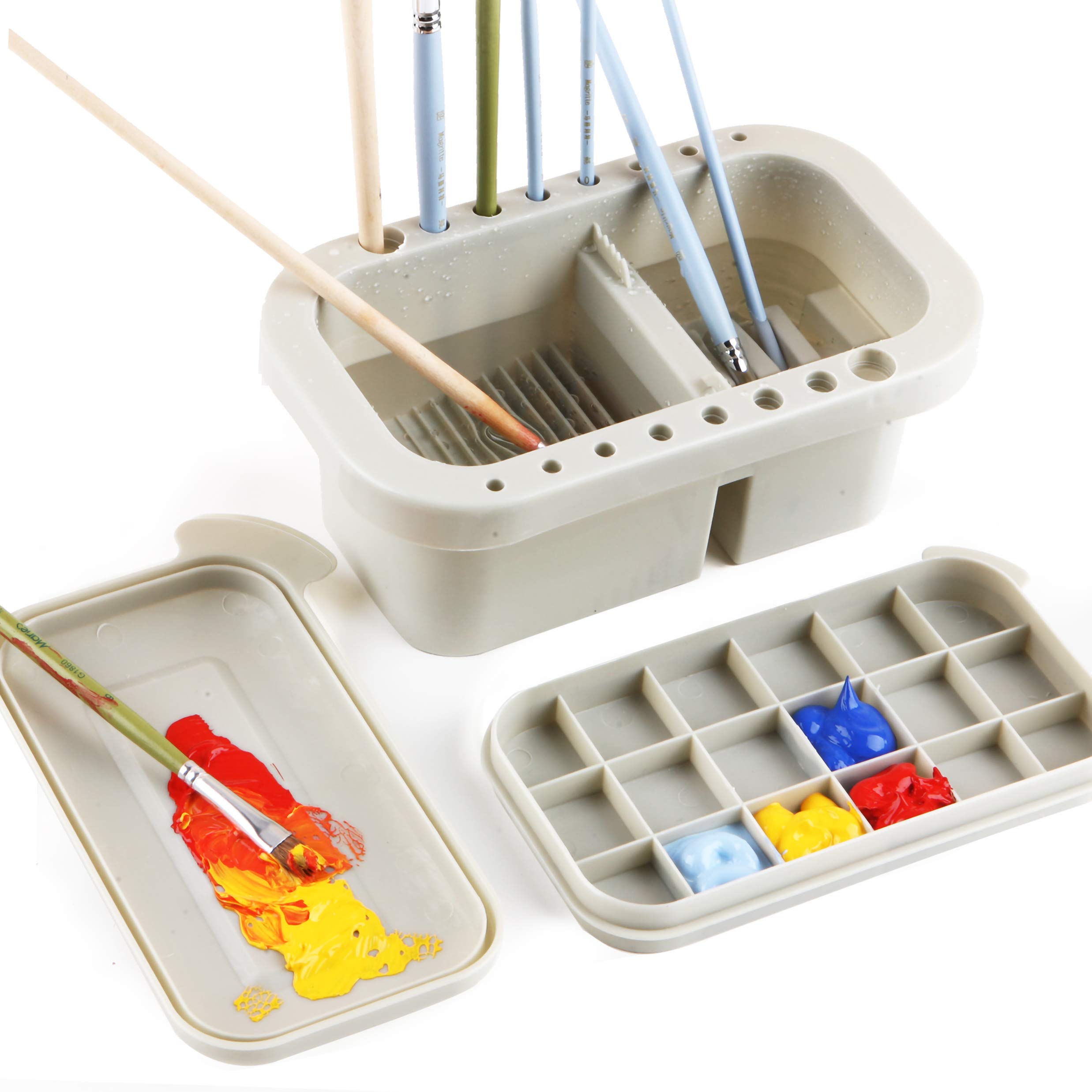 Paint Tray Palette, 16PCS Round Plastic Paint Pallets with 10PCS Paint  Brushes and 2 Sponges