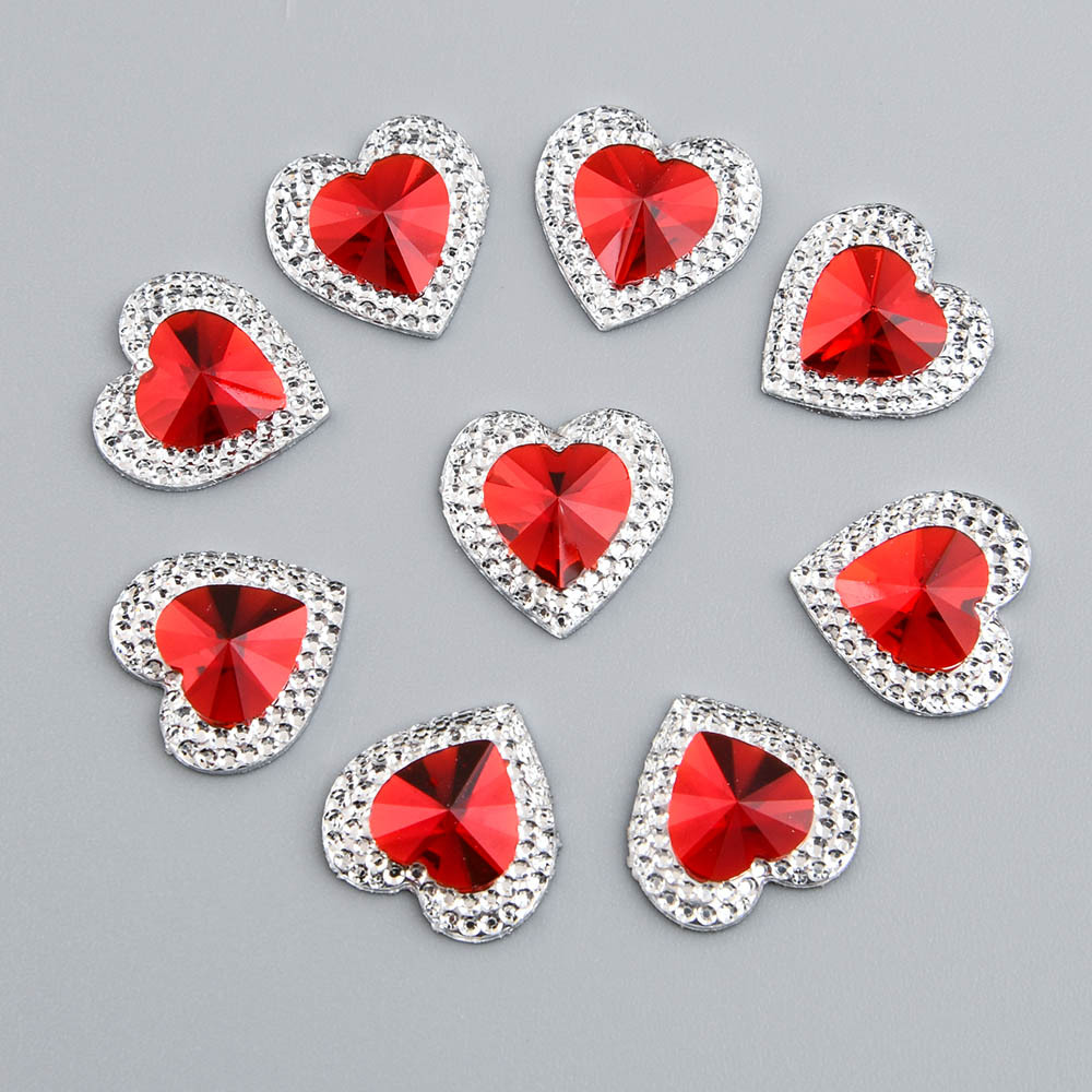 Image of 2d Flat, 20pcs 1.6cm/0.63in Flatback Resin Rhinestones Ab Color Heart For Crafts Jewelry Making Wedding Embellishment Diy Appliques Setting Bezel Tray Pendant Charms