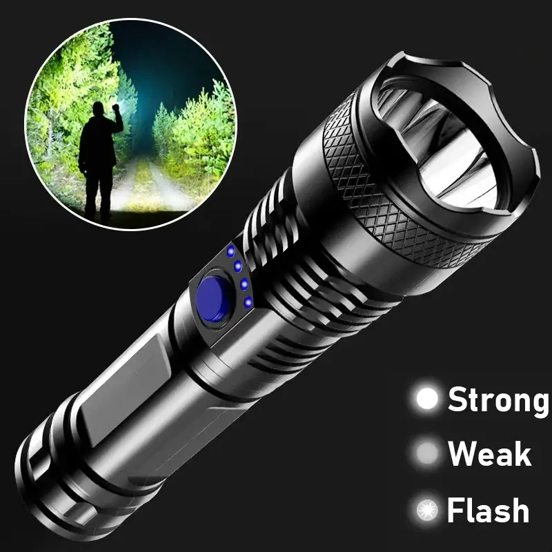 1pc powerful led flashlight 3 modes usb rechargeable outdoor bright tactical torch portable waterproof light self defense camping light details 3
