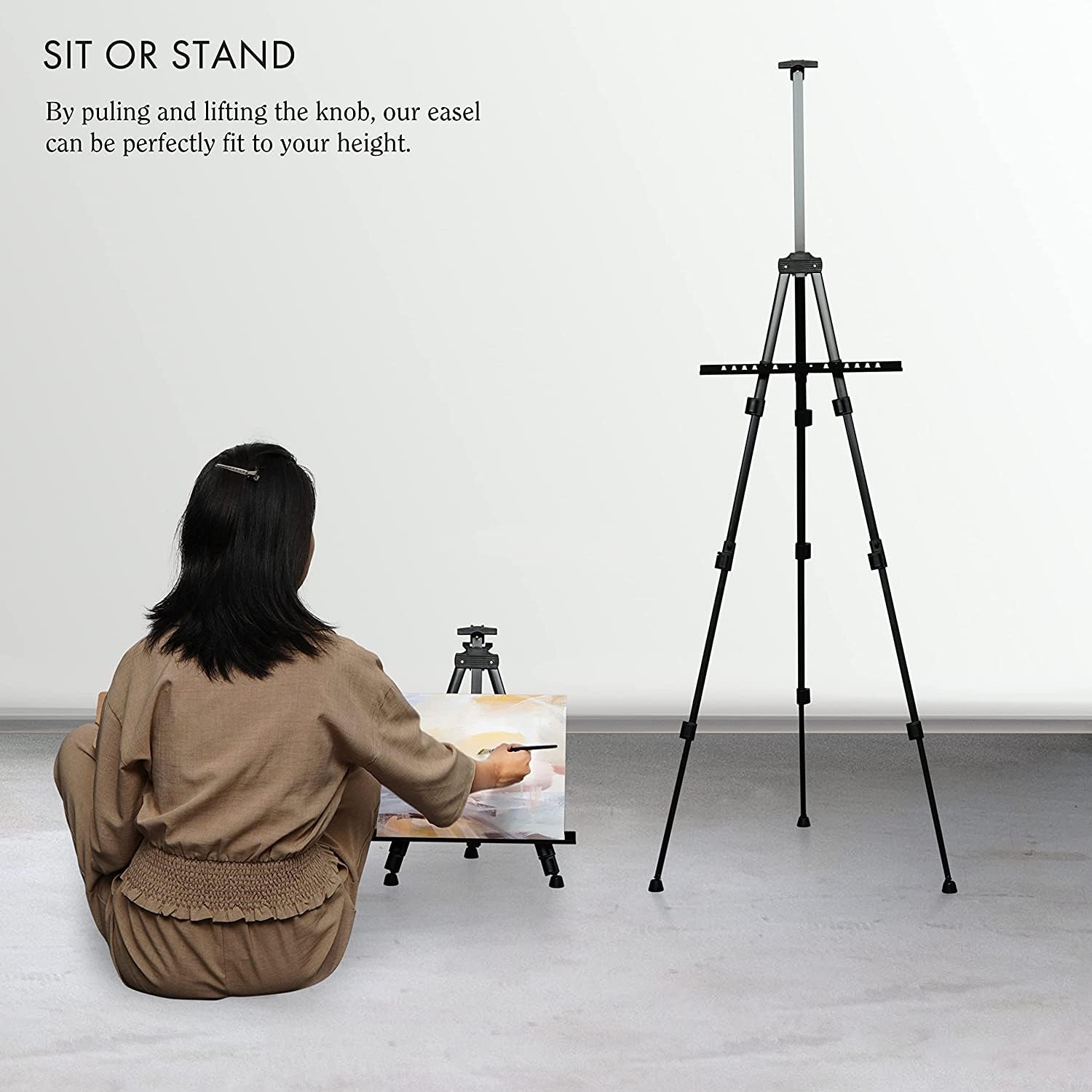 ARTIFY Art Supplies ARTIFY 66 Inches Double Tier Easel Stand Adjustable Height from 22-66 Tripod for Painting and Display with A Carrying Bag Pack Bla