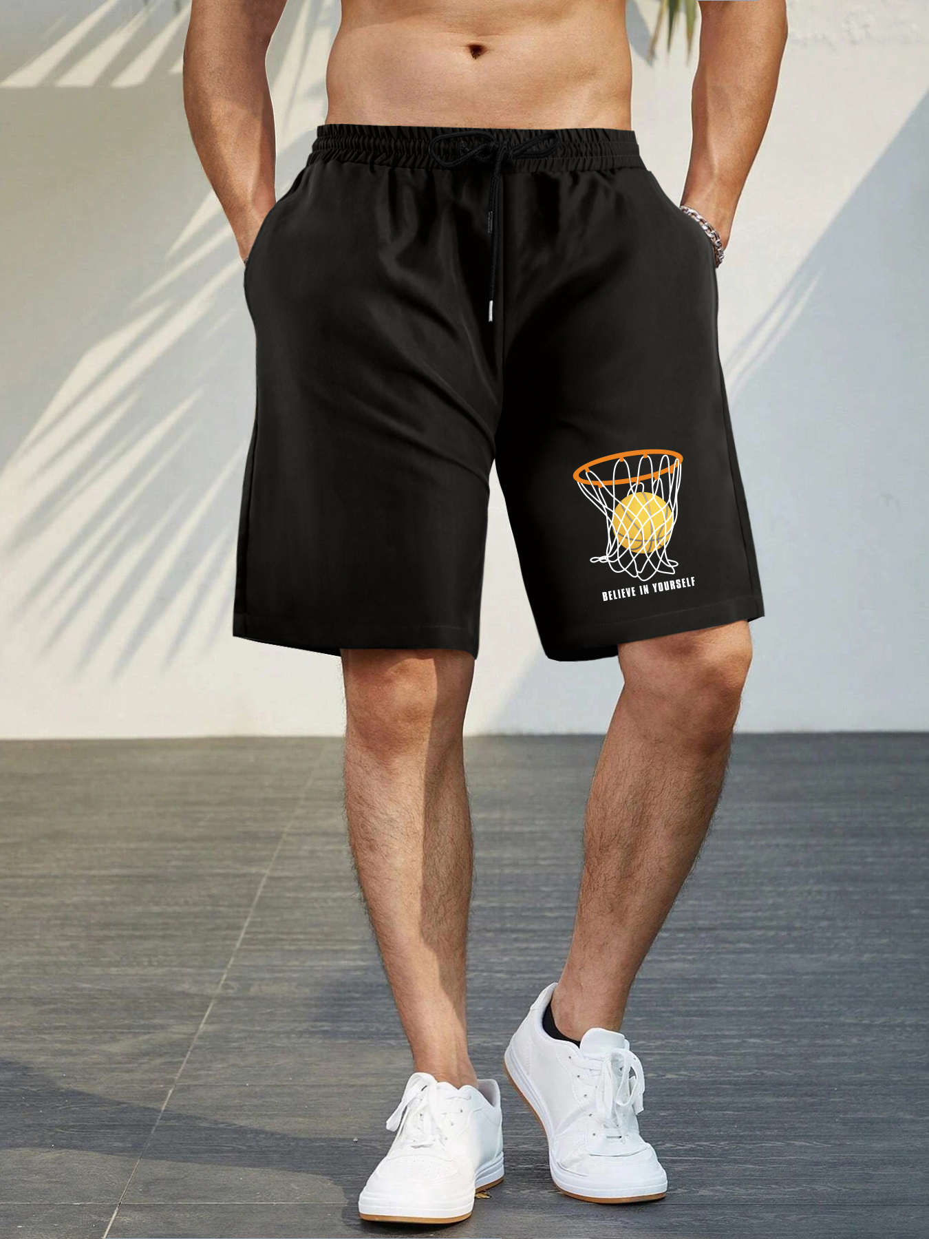 Letter Print Comfy Beach Shorts With Slant Pocket, Men's Casual Waist  Drawstring Shorts For Summer - Temu Japan