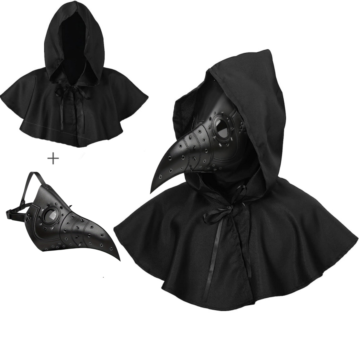 Máscara de piel de médico de la peste estilo pájaro y capa para adultos,  pico de nariz largo, accesorios de disfraz de Halloween, máscaras de cuero