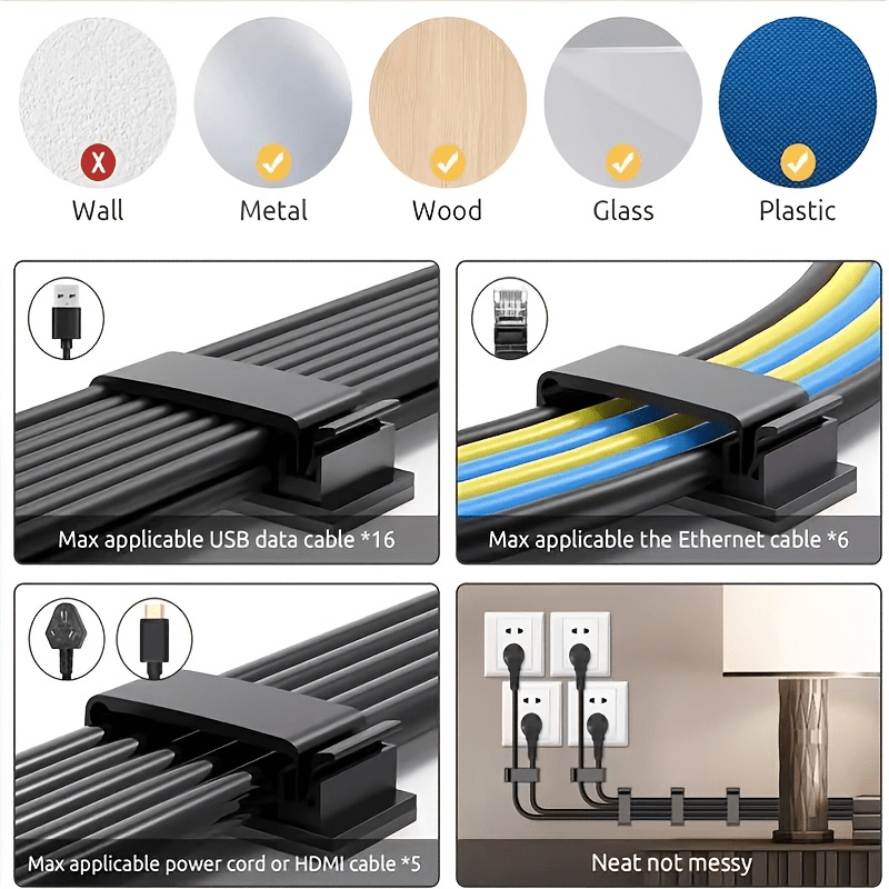 Cable Management Clips Large Clips For Under Desk Wire - Temu