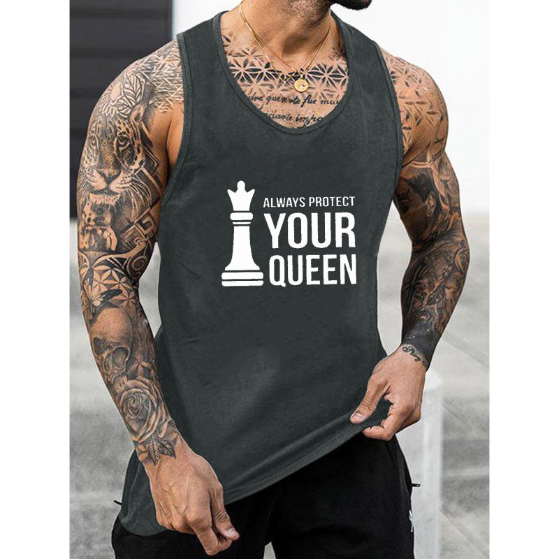 

Men's "always Protect Your Queen" Graphic Print Tank Top For Summer, Fashion Casual Sleeveless Tees Oversized Sports/fitness Tops For Big & Tall Males, Plus Size