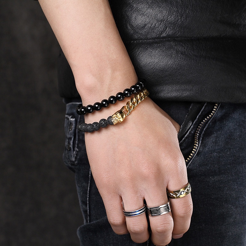 Retro Beaded Skull Bracelet for Men