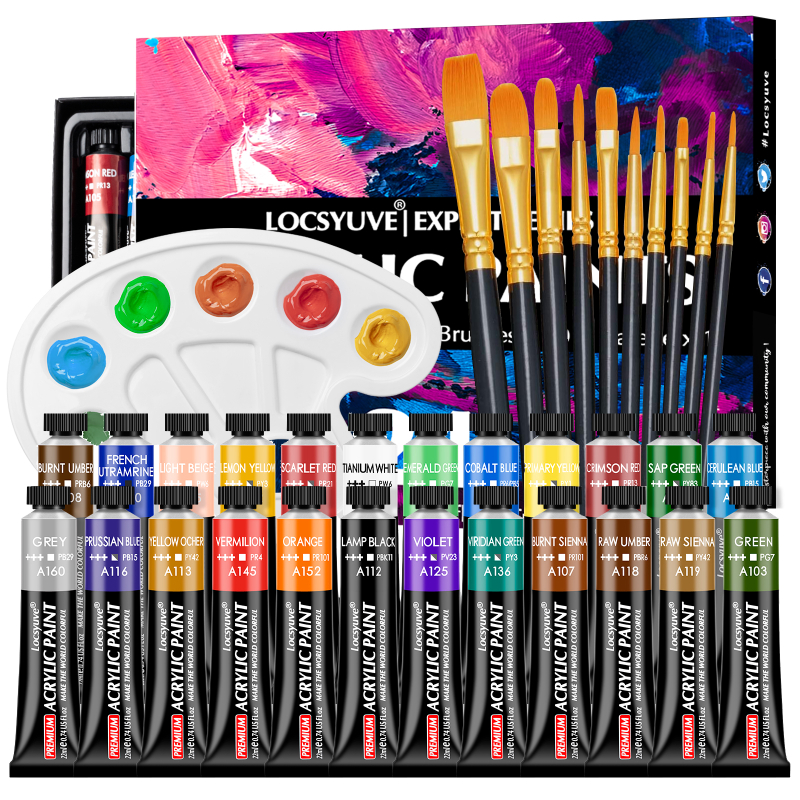 Juego de pintura acrílica, 24 tubos de color de 0.4 fl oz y 6 pinceles de  pintura, set de arte para niños, estudiantes, principiantes, artistas