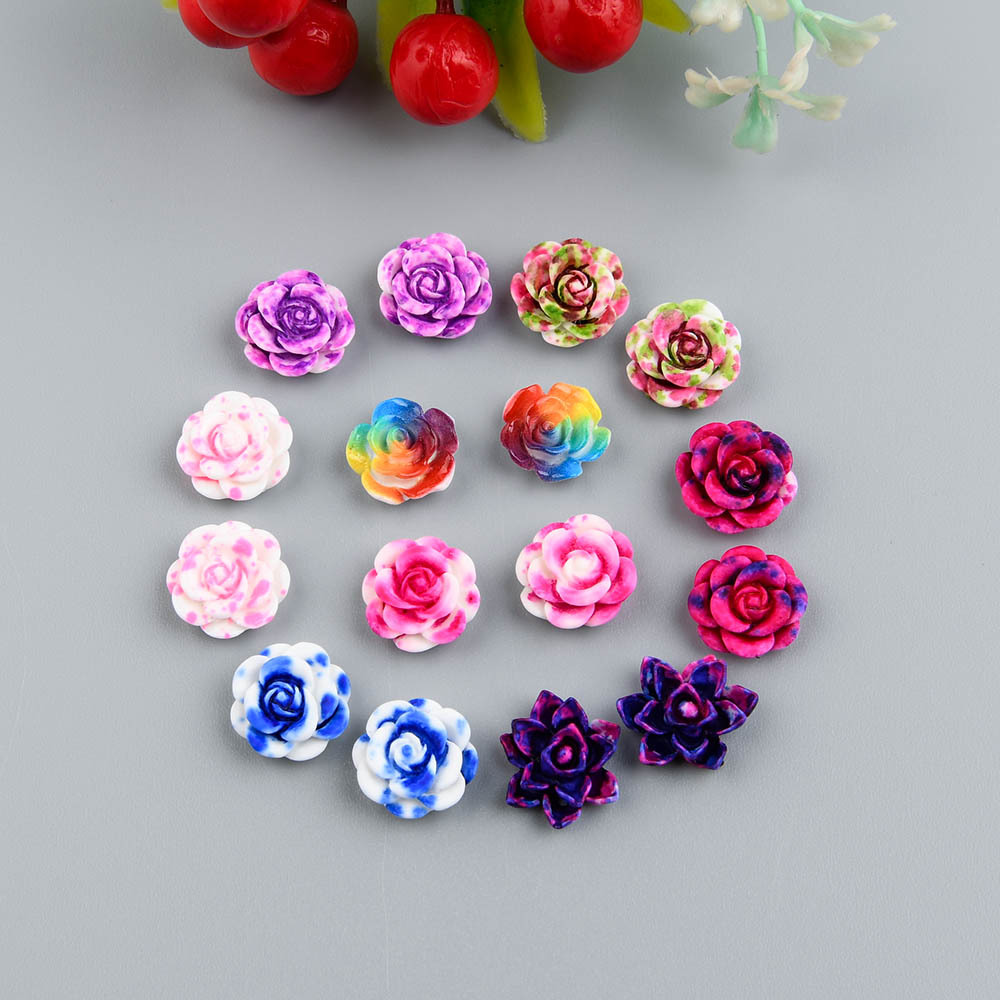 

20pcs 1.3cm/0.51in Multi-styles Flatback Resin Rose Flower For Earrings Accessories Jewelry Making