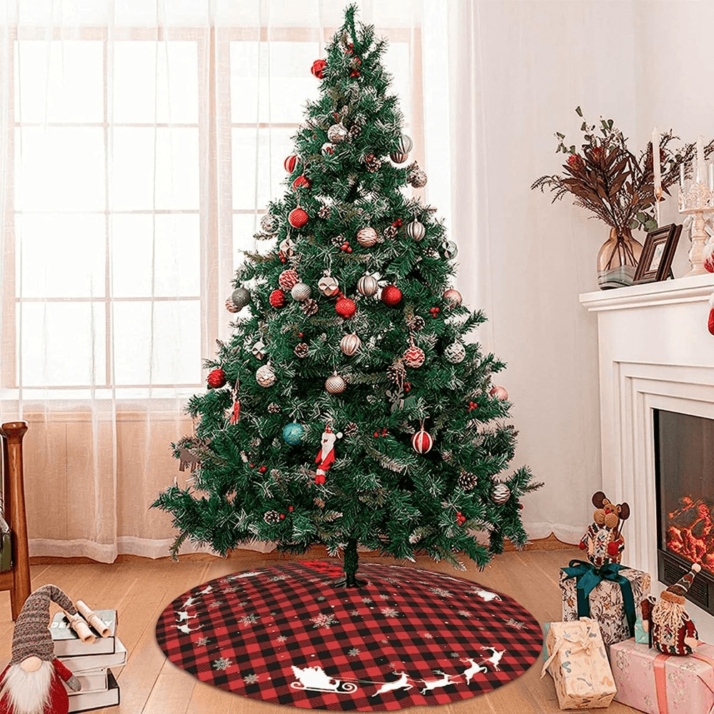 1pc Rustic Vintage Farmhouse Christmas Tree Skirt 48 Inch Plaid