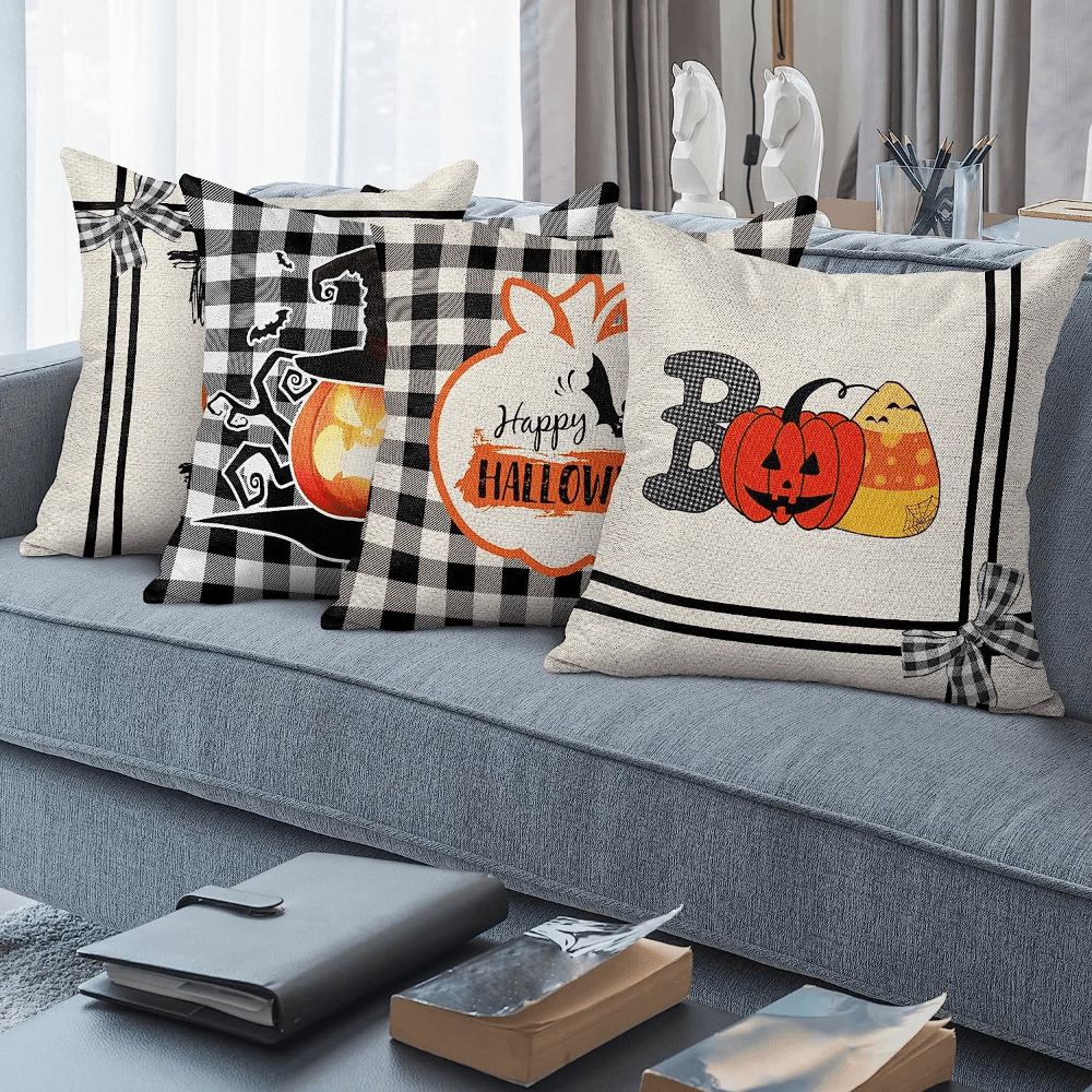 4pcs/set Black Buffalo Plaid Halloween Pillow Case 45 x 45 cm