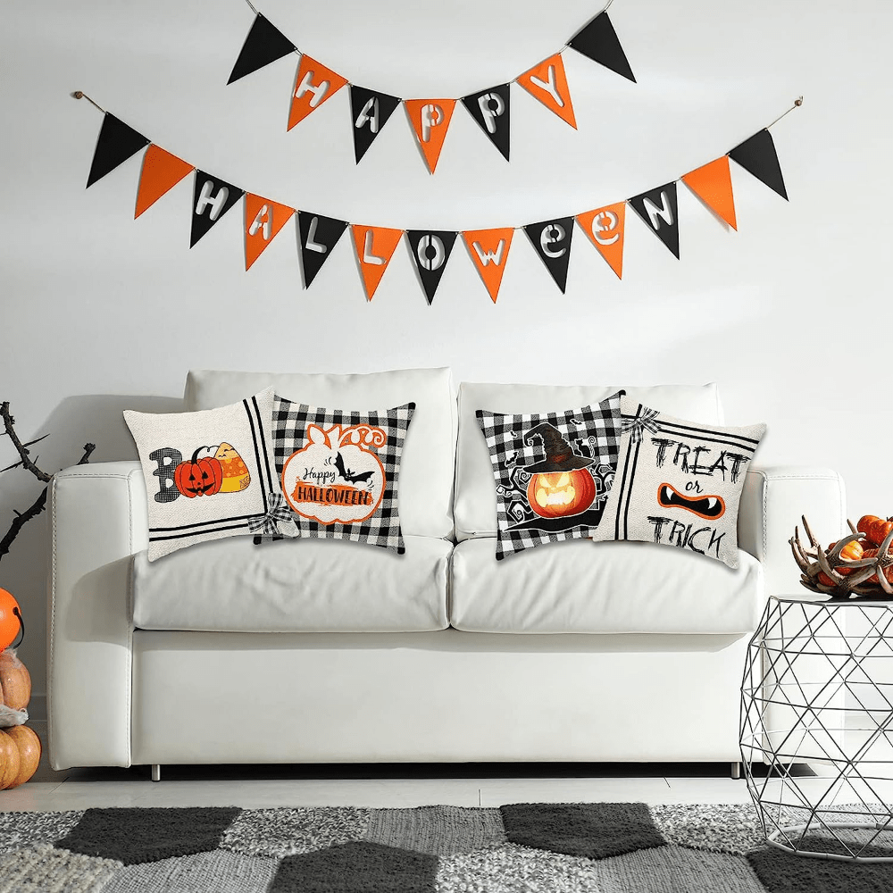 4pcs/set Black Buffalo Plaid Halloween Pillow Case 45 x 45 cm