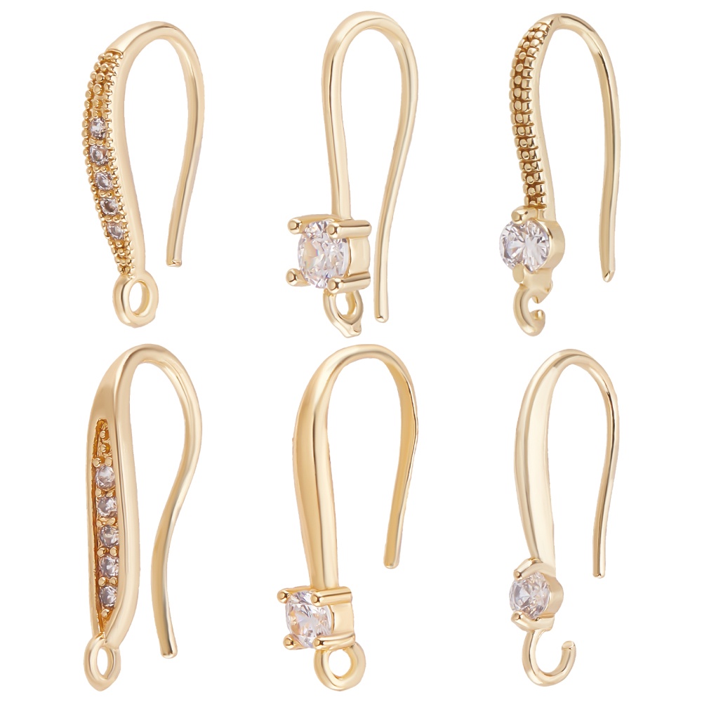 6 Styles Cubic Zirconia Decor Earring Hooks 18k Golden - Temu