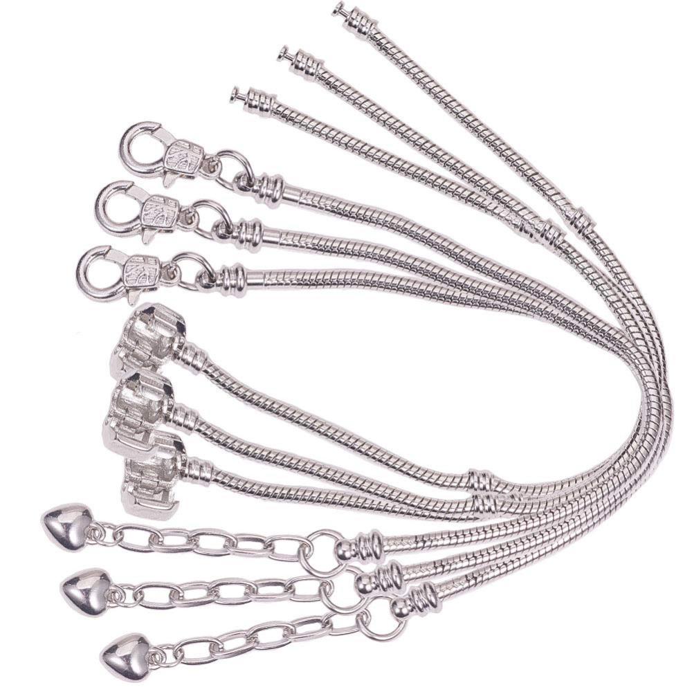  European Charm Bracelet for Women and Girls Bead Charms,  Stainless Steel Snake Chain, Claw 7 Inch: Jewelry Making Charms: Clothing,  Shoes & Jewelry