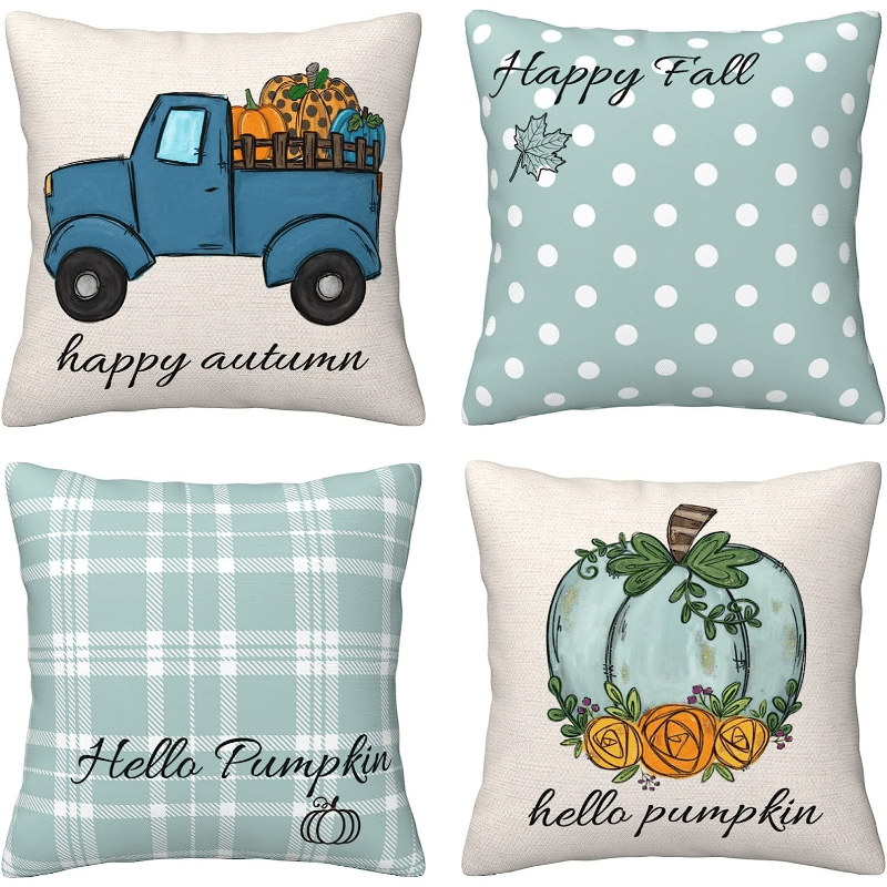 Farmhouse Fall Throw Pillow Covers 18x18 Set of 4, Autumn Pumpkin  Decorative Pillow Covers, Thanksgiving Pillows Cases Harvest Cushion Cases  for Couch