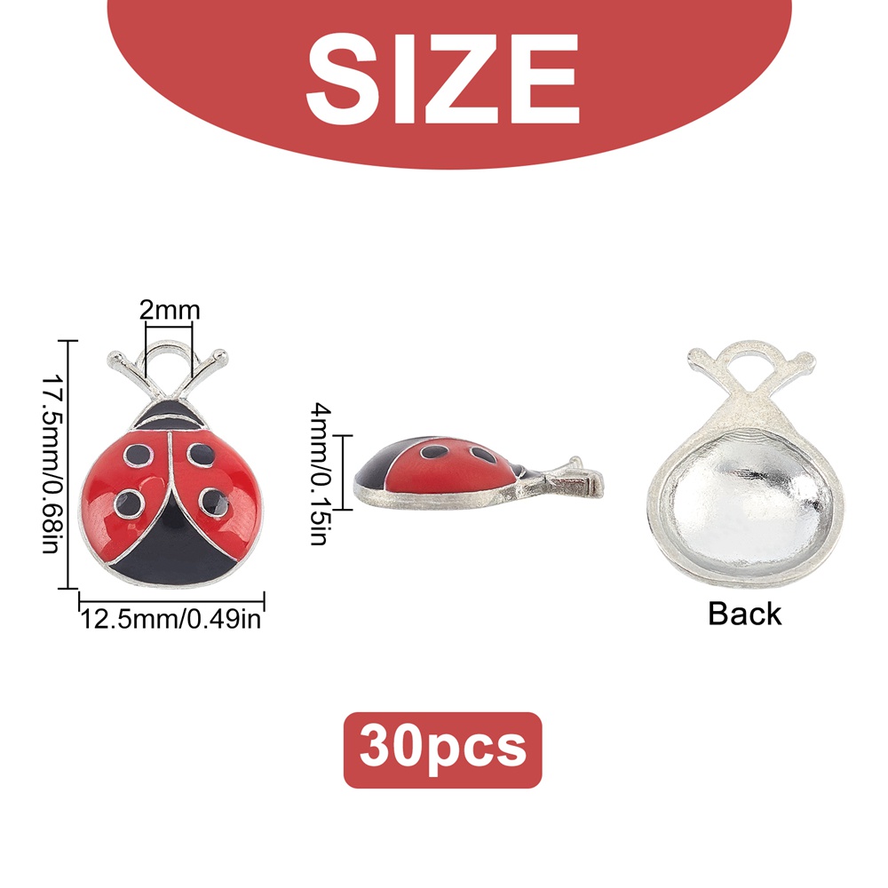 30pcs Ladybug Enamel Pendants for DIY Jewelry Making