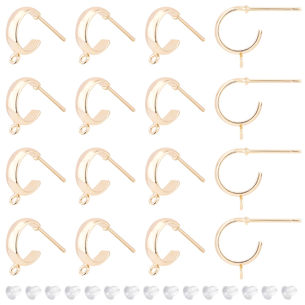 20pcs/set Stainless Steel Earring Hooks, Golden Earring Clasps, Ear Setting  Base For DIY Jewelry Making Components Supplies