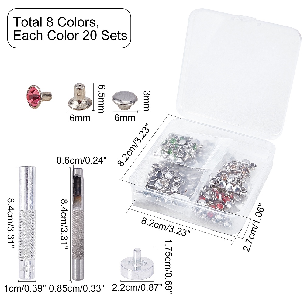 Mixed Rhinestone Rivets Cap And Studs Flat Round Steel Eyelets for Leather Craft