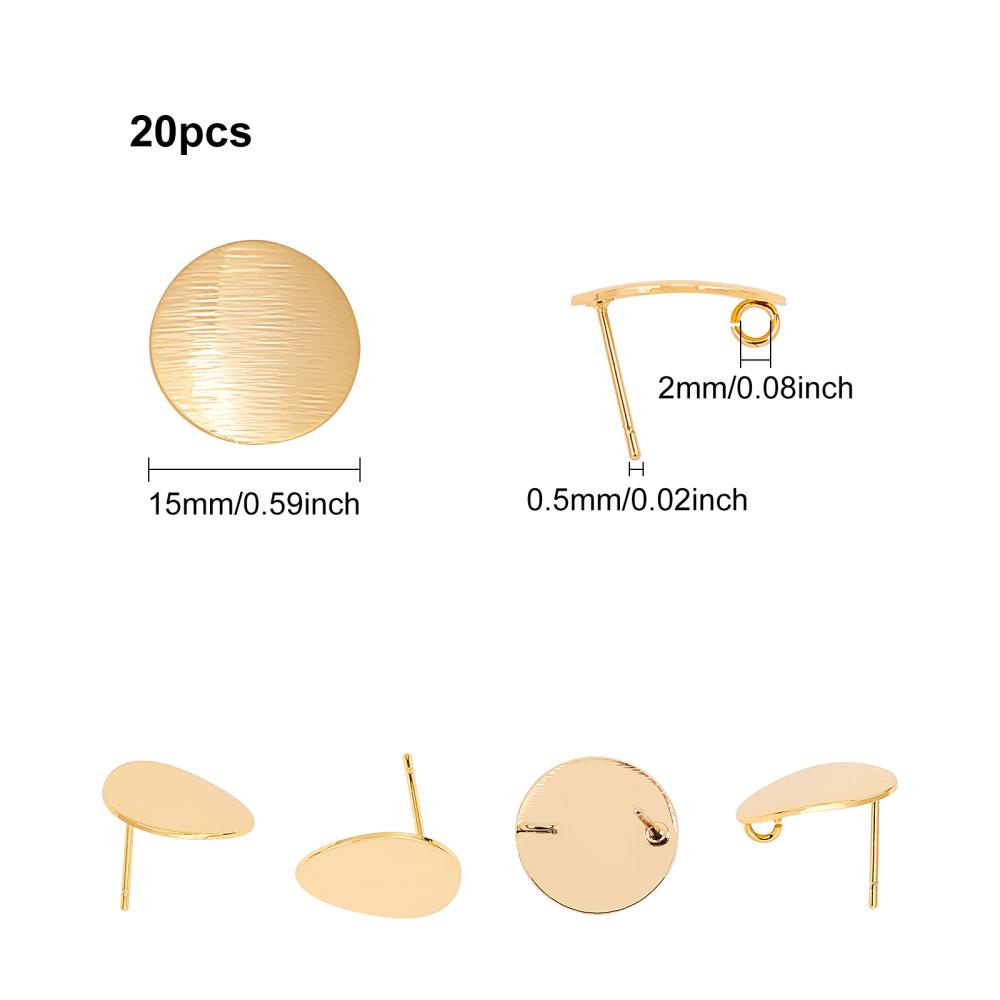 20pcs Brass Ear Studs 18K Golden Plated Circle Earring Studs with Loop