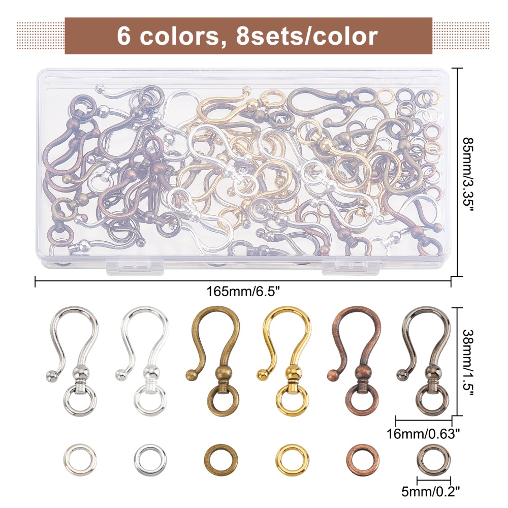 48 Sets Mixed Alloy S Hook Clasps for DIY Jewelry Making