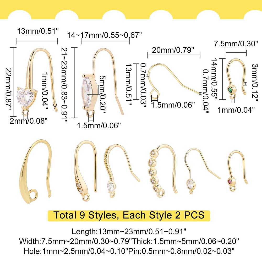 6 Styles Cubic Zirconia Decor Earring Hooks 18k - Temu