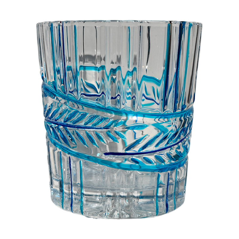 1pc, Painted Line Glass Cup, Glass Cup Water Cup