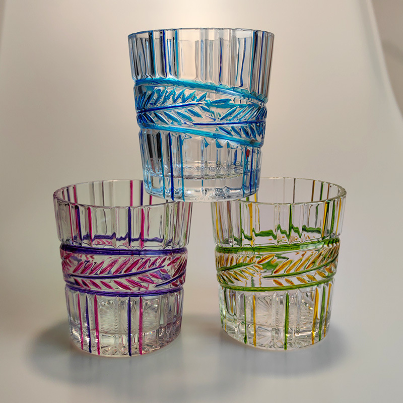 1pc, Painted Line Glass Cup, Glass Cup Water Cup