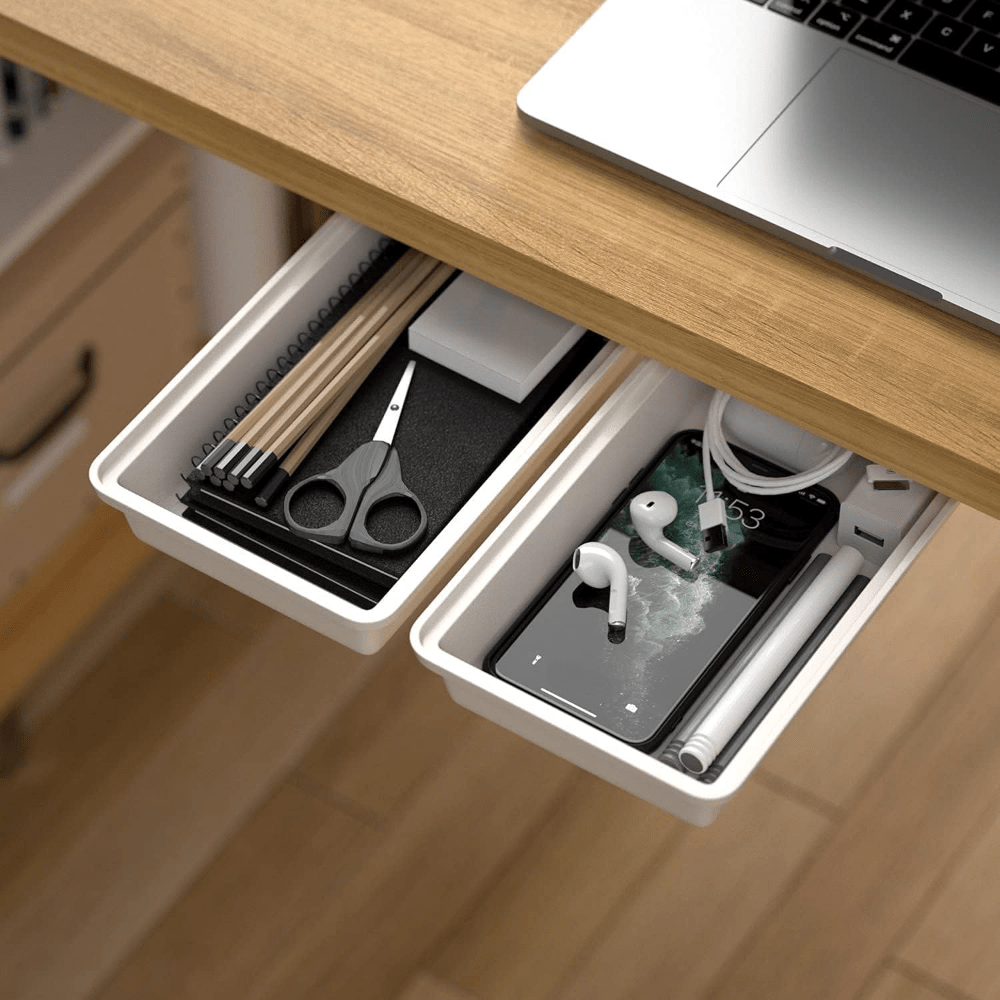 Under Desk Drawer Storage Organizer, Hidden Desktop Organizer with 2  Layers, Stick on Desk Drawer Attachment, Desk Accessories & Workspace  Organizers, Black - Yahoo Shopping