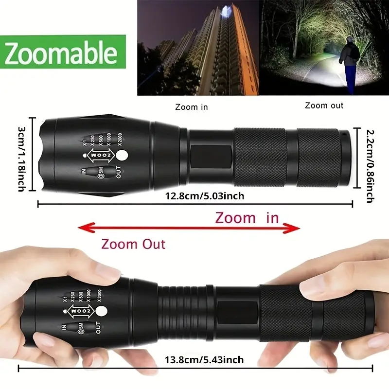 Led Flashlight, White/white+uv Light, Zoomable, Waterproof