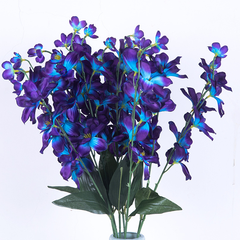 Orquídeas artificiales para decoración del hogar, florero plateado  interior, orquídeas flores artificiales (morado)