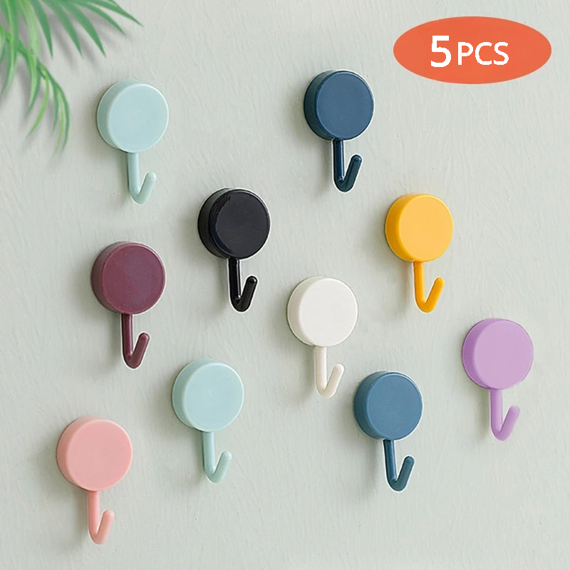 

5pcs Self Adhesive Wall Hook, Strong Without Drilling Coat Bag Hooks, Bathroom Door Back Towel Hanger Hooks, Home Storage Accessories